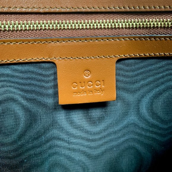Gucci Metallic Print Logo Smooth Leather Clutch in Brown NEW IN BOX WITH DUSTBAG - Picture 10 of 11